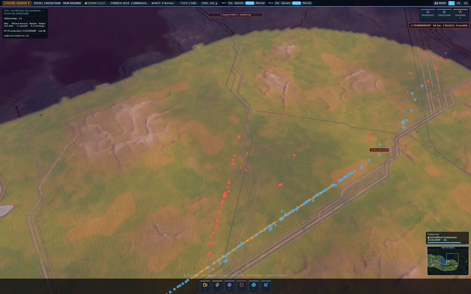 Wide strategic view with the fog-of-war edge across the left half of the map.